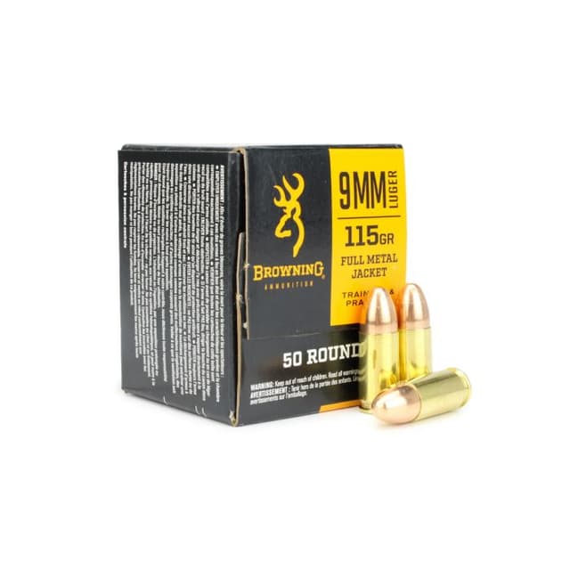 Browning Training &amp; Practice 9mm 115gr FMJ Ammo, 50rds - $0.24/rd w/code "PEWPEW5P"