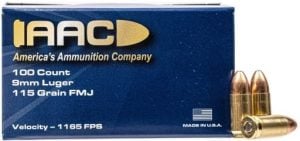 Product Image for AAC 9mm 115 Grain FMJ 100 Round Box