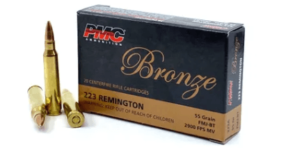 PMC Bronze 55gr .223 Rem FMJ Ammo, 20rds – $8.49