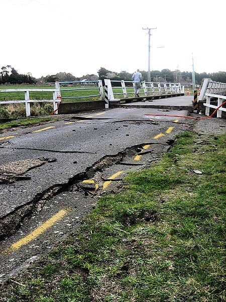 Styx River bridge damage from Earthquake