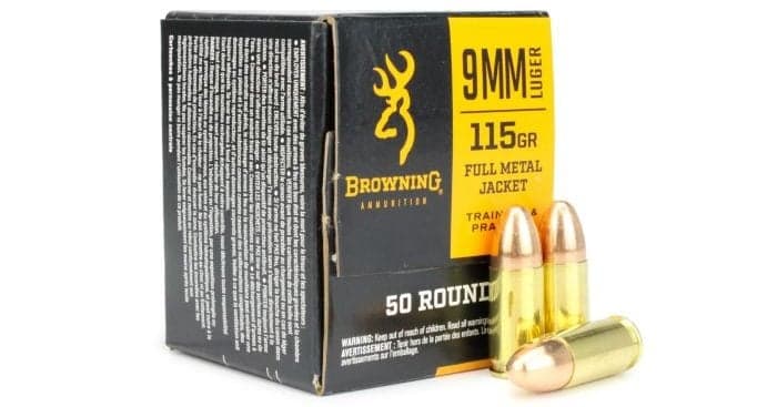 Browning Training & Practice 9mm 115gr FMJ Ammo, 50rds - $0.24/rd w/code "PEWPEW5P"