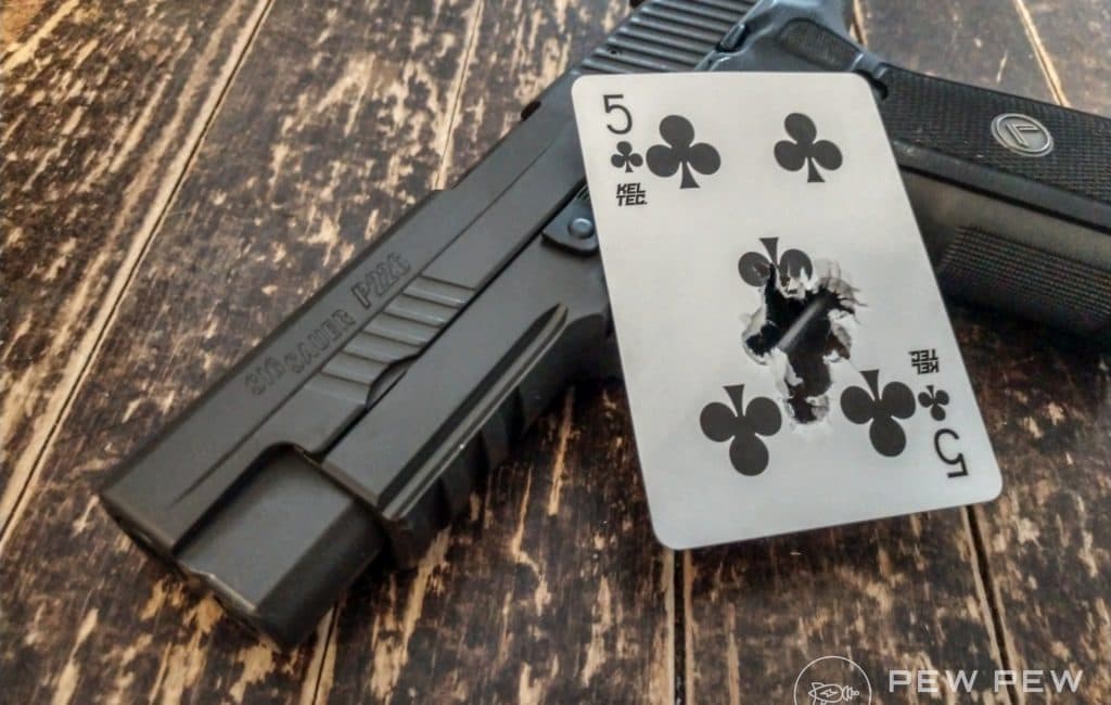 Playing card drill, anyone? The SIG P226 Legion produced this beautiful ten-round playing card drill the first magazine through the gun.