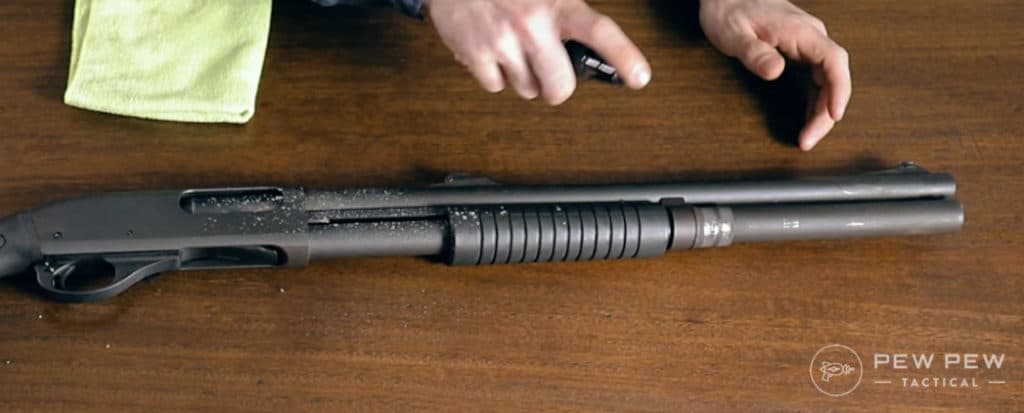 Cleaning the outside of our dirty shotgun