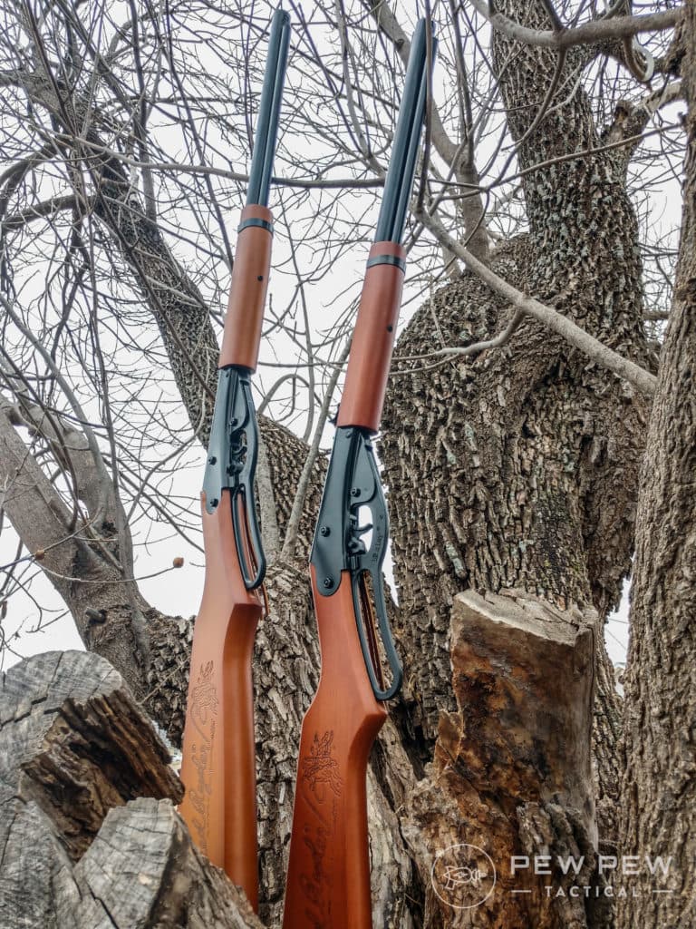 The Daisy Red Ryder Model 1938 adult sized, pictured left, and youth, pictured right