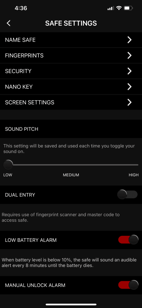Vaultek App Options