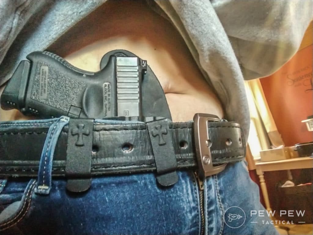 The Crossbreed Reckoning is a good, relatively low-profile AIWB holster.