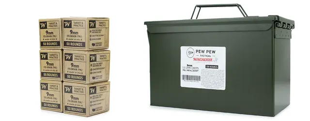 Pew Pew Exclusive Bundle Winchester Target & Practice 9mm 115 GR FMJ, 300rds + Ammo Can - $71.24 w/code "PEWPEW5P"