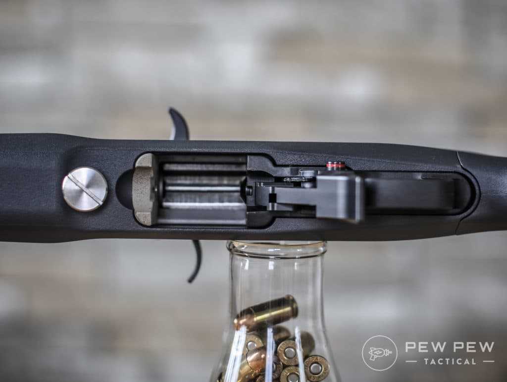 10/22 Underneath View with Extended Mag Release & Takedown Knob