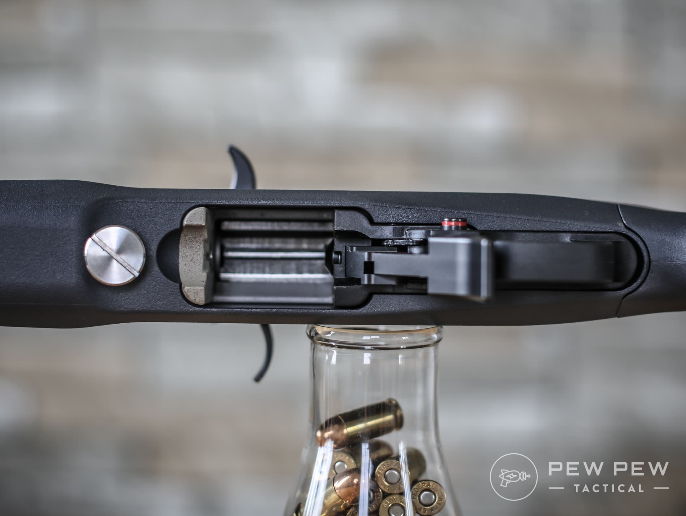 10/22 Underneath View with Extended Mag Release & Takedown Knob