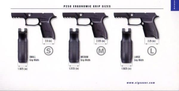 Sig P250 Grip Frame Sizes
