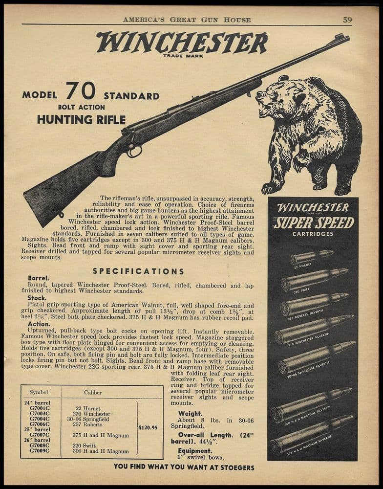 Winchester model 70 ad 1950s