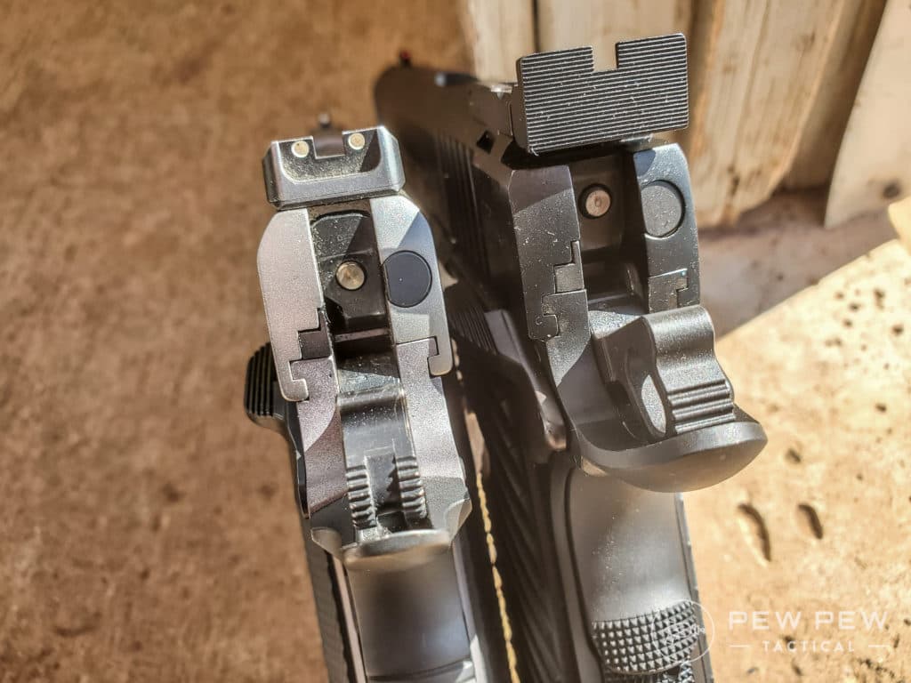 A Series 70 1911, left, and a Series 80 1911, right
