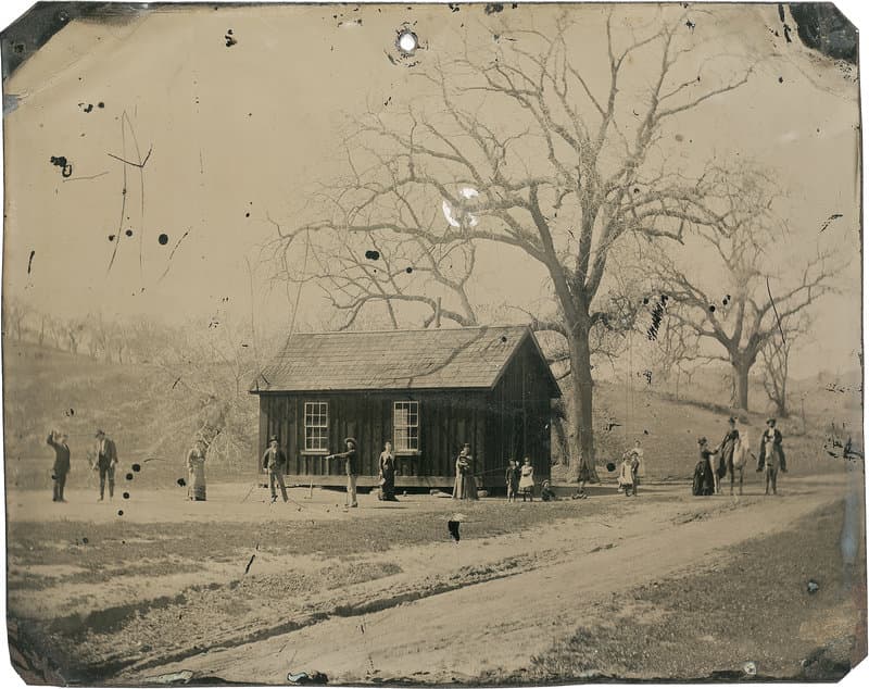 This 4-inch-by-5-inch tintype depicts Billy the Kid and several members of his gang, The Regulators, playing croquet in 1878. Billy is fourth from the left.