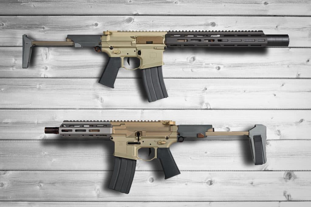 Q Honey Badger with a stock (top) and a brace (bottom). (Free Range American)