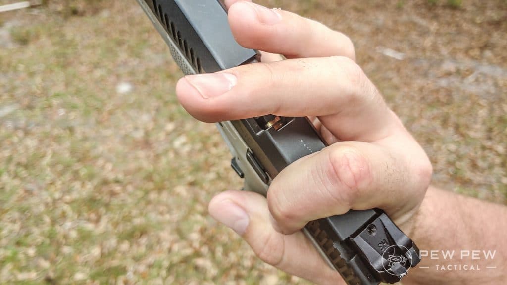 Press Checks Fingers Over Slide