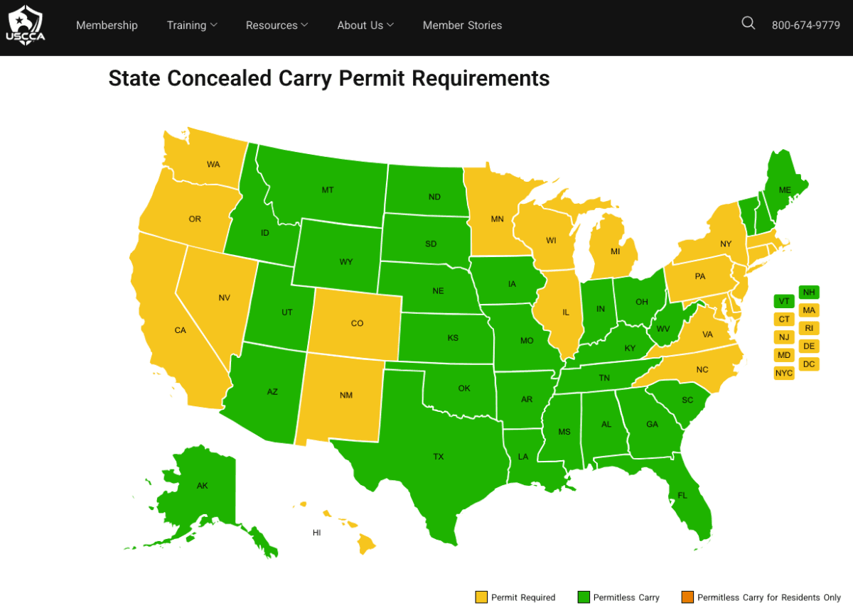 June 2025 Constitutional Carry USCCA map