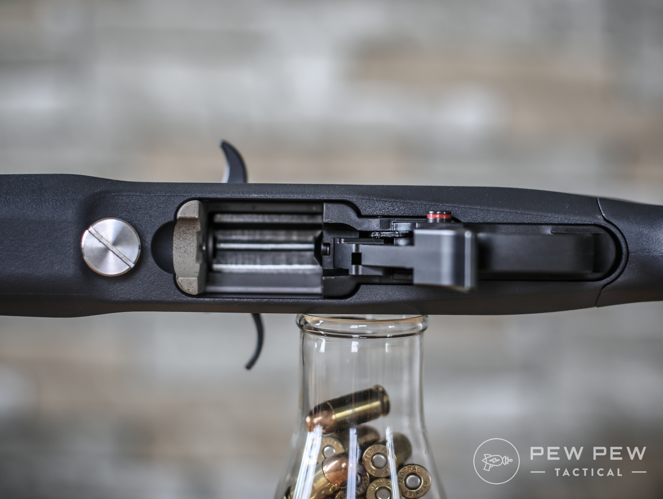 10/22 Underneath View with Extended Mag Release & Takedown Knob
