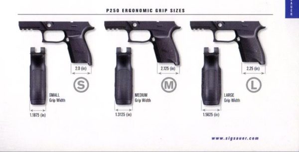 Sig P250 Grip Frame Sizes