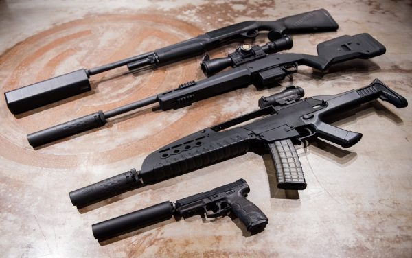 various guns with silencers