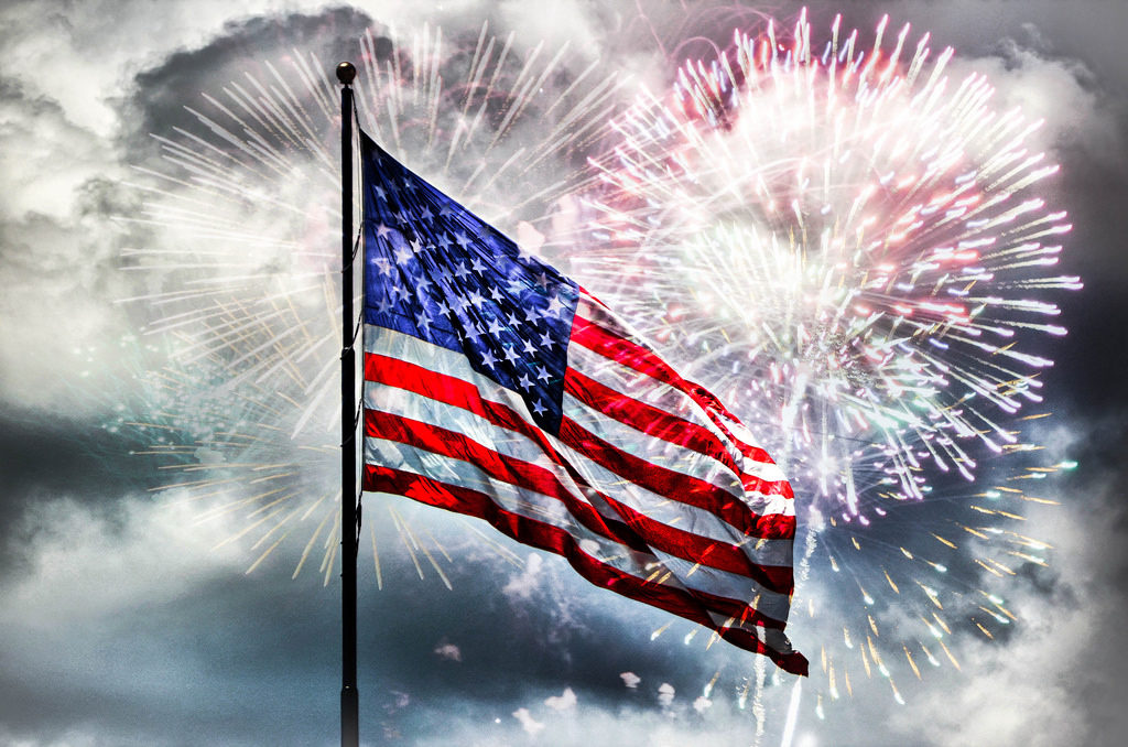 American Flags and Fireworks