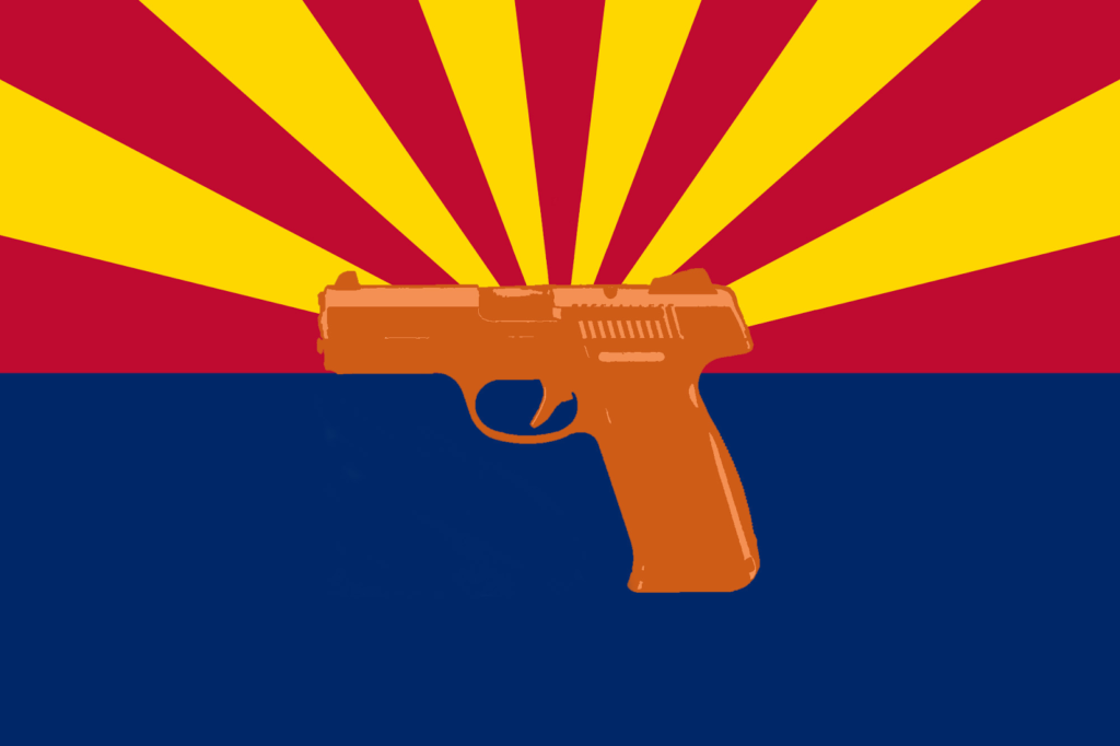 Arizona state flag with handgun