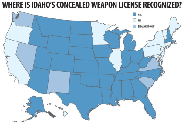 Idaho CCW reciprocity map with both CWP and E-CWP