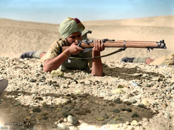 A Colourised Shot of an Indian Rifleman Shooting a Lee-Enfield Rifle During World War II