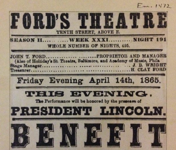 Program at Ford’s Theatre the Night of Lincoln’s Assassination
