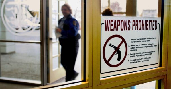 Weapons prohibited sign in a government building