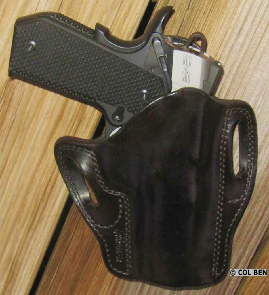 Trigger Covered by Custom Leather Holster for Springfield EMP4 Contour 9mm Pistol