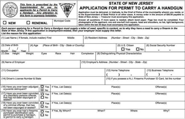 New Jersey Carry Permit Application
