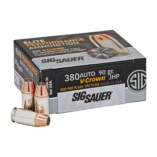 Product Image for Sig Sauer 90 GR JHP V-Crown .380 ACP