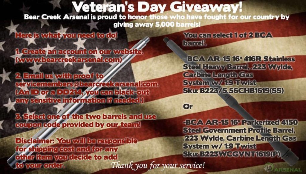 bear creek arsenal veteran's day