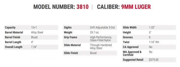 Ruger Security-9 Specs