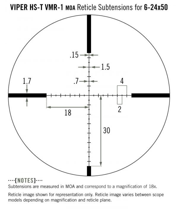 Reticle Subtension Detail for Viper HST 6-24x50 with VMR-1 MOA Reticle