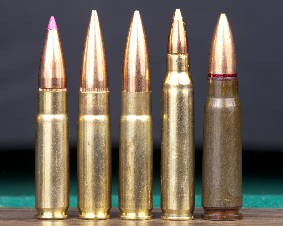 L to R: 125gr .300 BLK, 150gr .300 BLK, 220gr .300 BLK, 5.56, 7.62x39