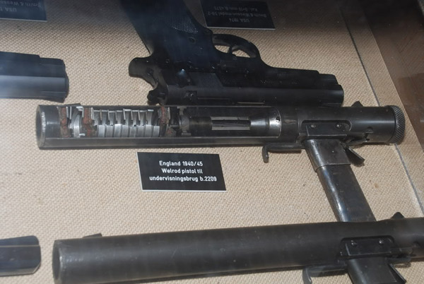 Welrod with a Cutaway Barrel in a Museum