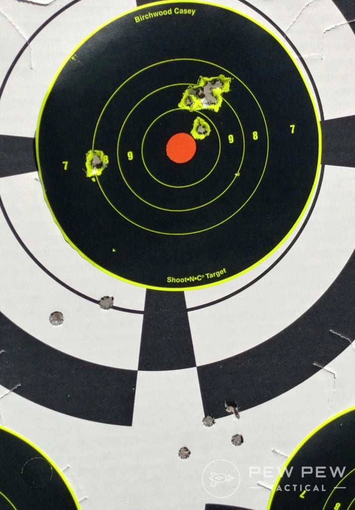 5-shot group with Howa 1500 in .308 in a MDT LSS-XL chassis flyer to the far left was the shooters fault