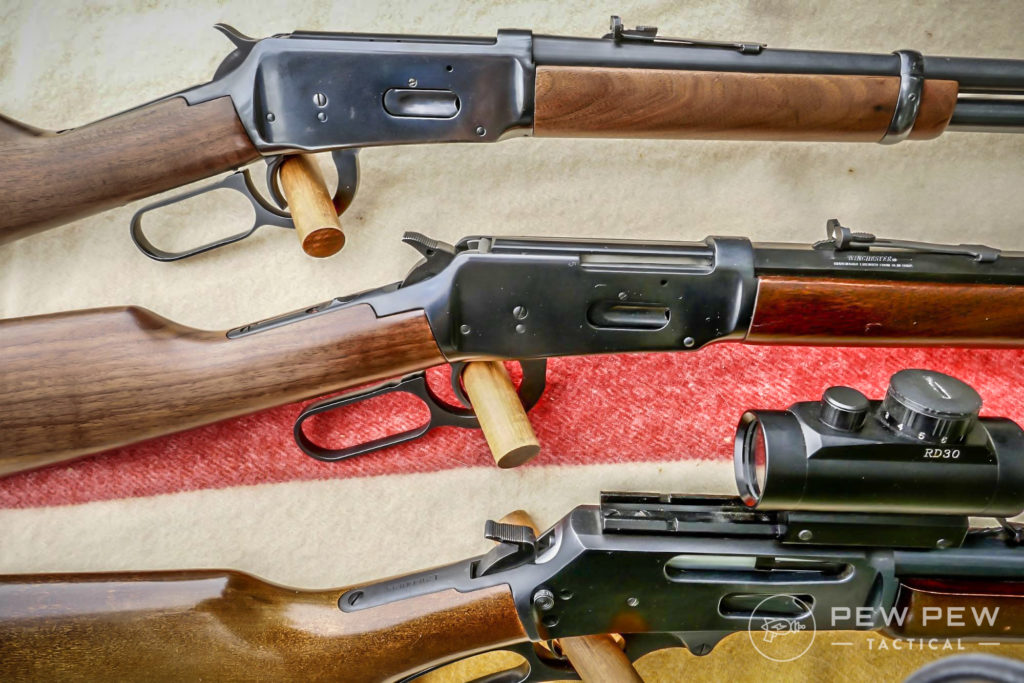 Top to Bottom Winchester 94 Top Eject, Winchester 94 Angle Eject, Marlin 30AS Side Eject