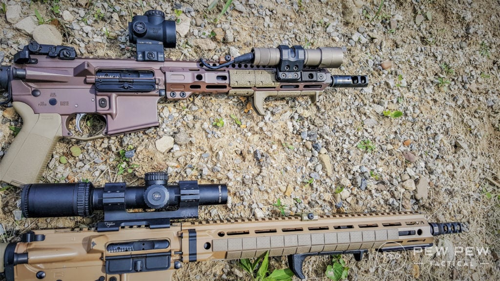 Author’s ARs with MI Combat Rail, and DD MFR XS.