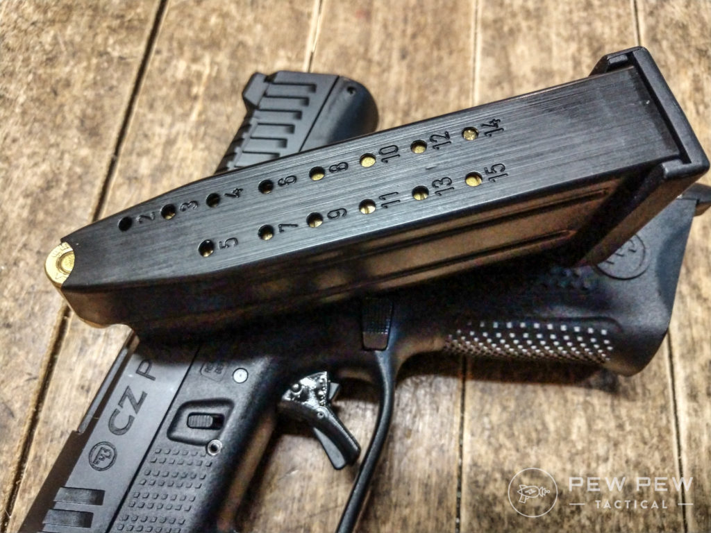 CZ P10C and the back of a mag