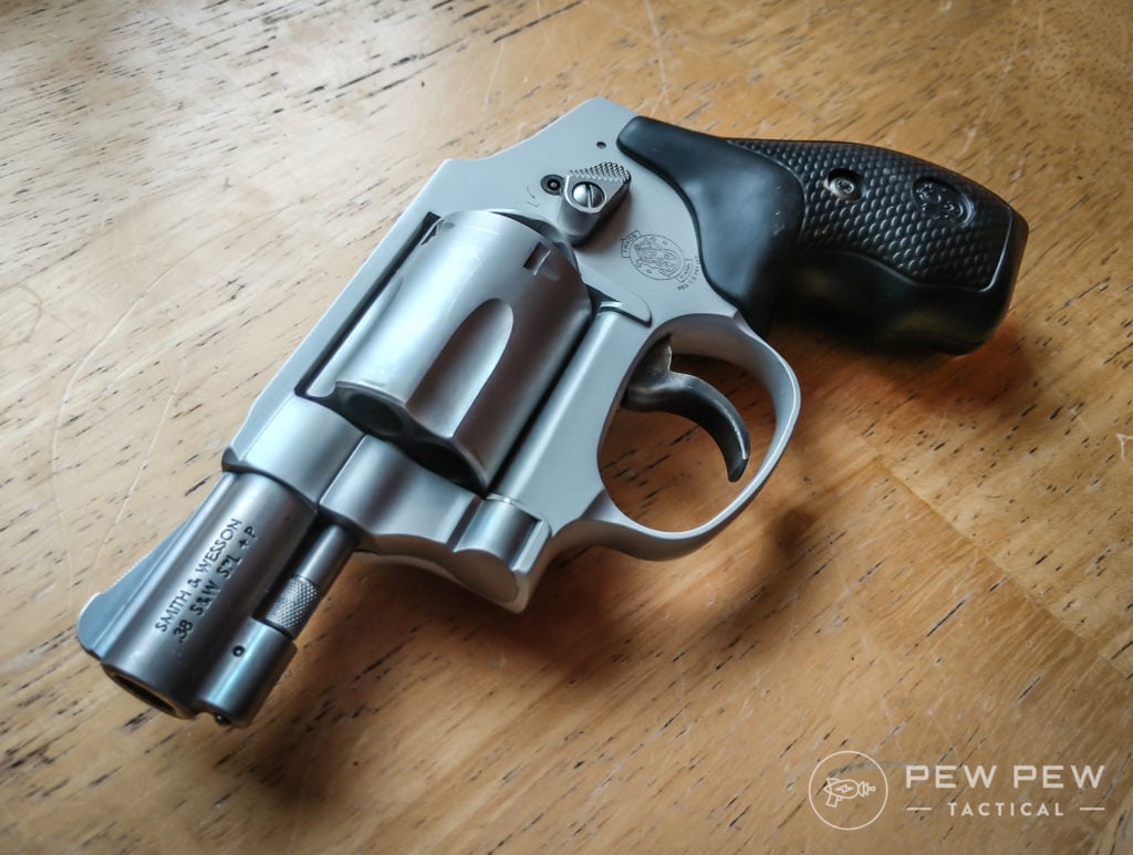 Smith & Wesson Model 642 Airweight Revolver, .38 Special, 1.88, Silver, Crimson Trace Lasergrip