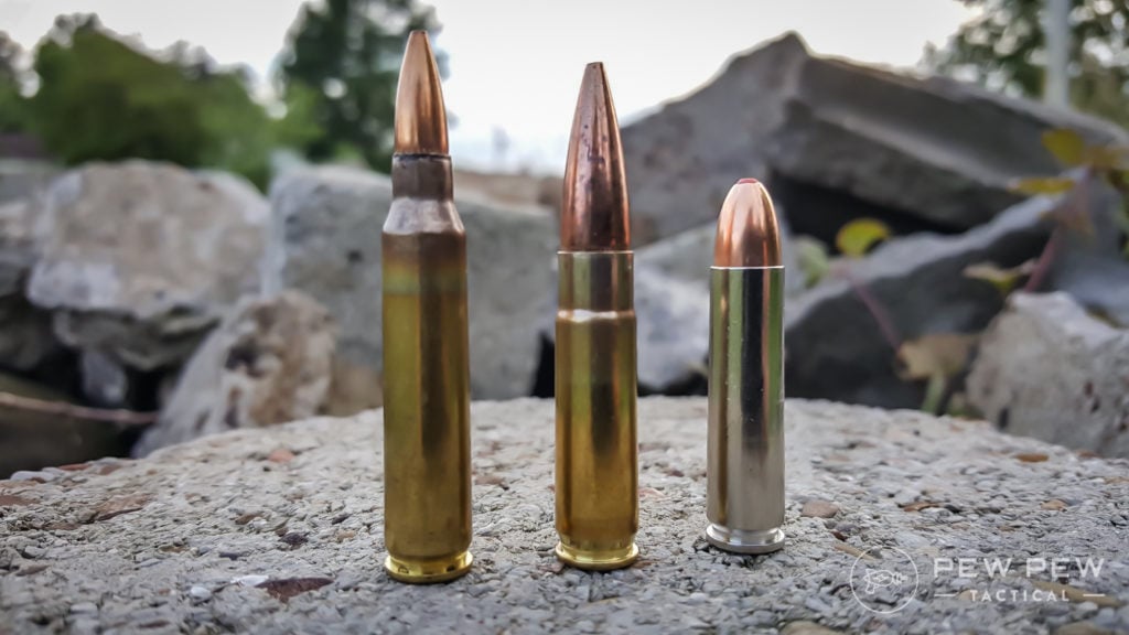 (L to R) 5.56 NATO and .300 BLK compared to the .30 Carbine