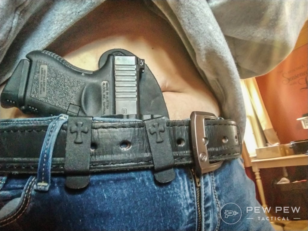 The Crossbreed Reckoning is a good, relatively low-profile AIWB holster.
