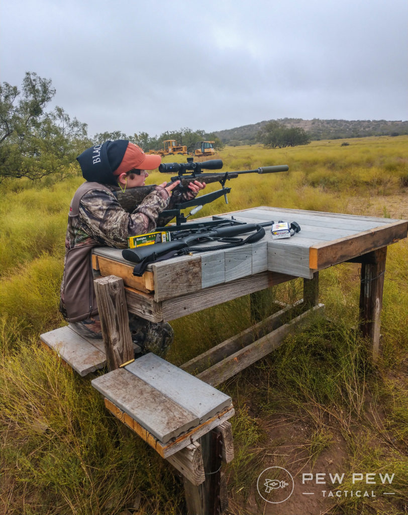 Grace zeroing a Remington bolt-action Model 7 in .308 Win.