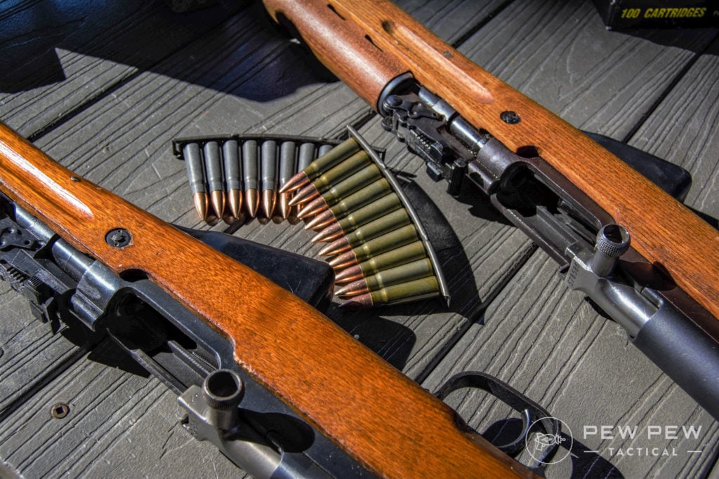 Each rifle takes the same ammunition type and can easily eat through steel cased bi-metal bullets. SKS