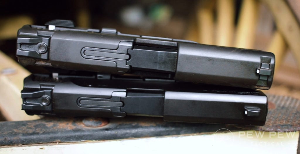 Shield EZ 9mm Vs EZ380 on top