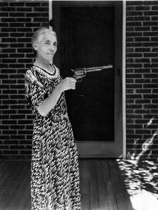 Mrs. Garrett with the gun that killed Billy The Kid