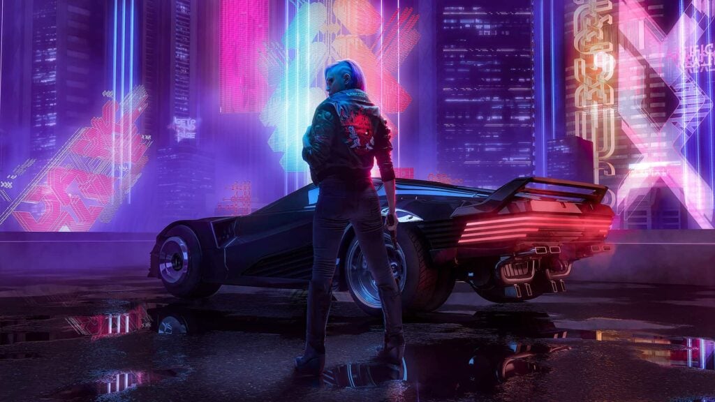 Wallpaper Car, Gun, Neon, Man, Cyberpunk, Futuristic for mobile