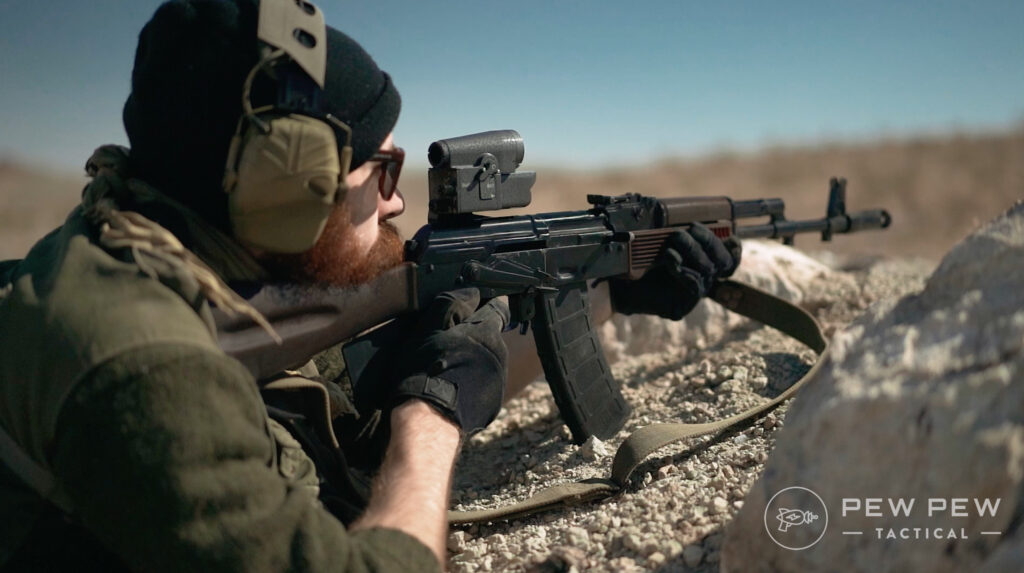 Lancaster Arms Rough Rider AK-74 Shooting from Behind